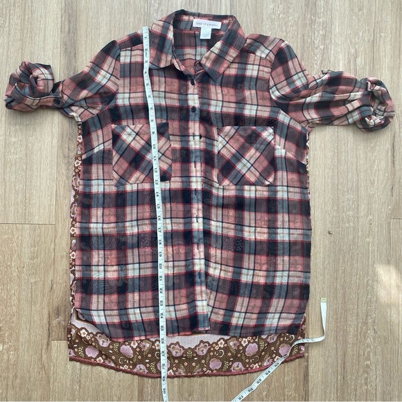 Band Of Gypsies Sheer Mixed Print Button Up Blouse - Picture 13 of 15